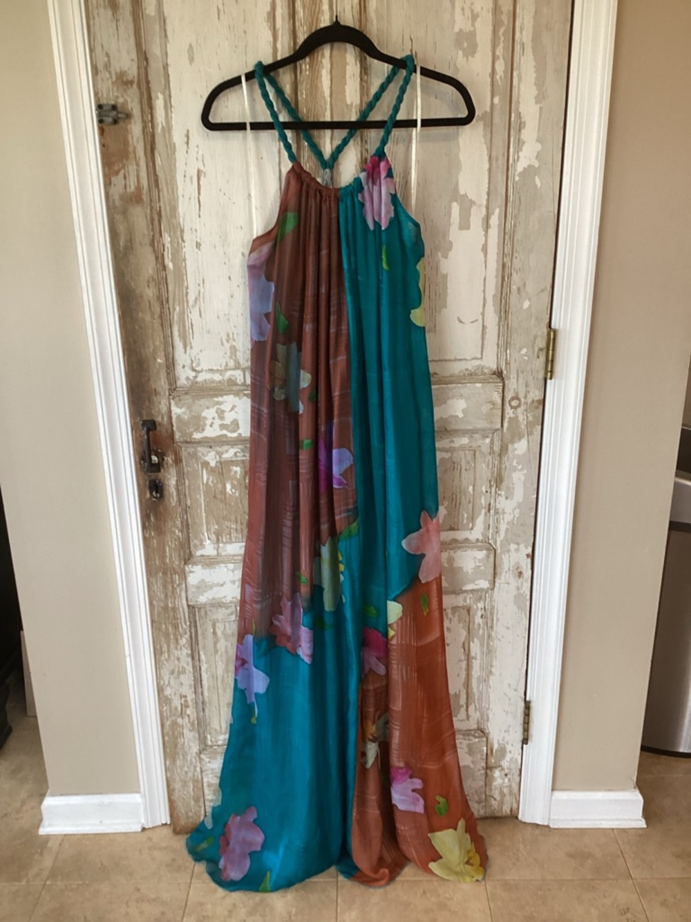 MM Couture SILK Teal Maxi Dress - Small - Sleeveless - Gorgeous